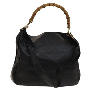 Authentic GUCCI Bamboo Shoulder Bag Leather 2way Black Gold 001 1781 1577